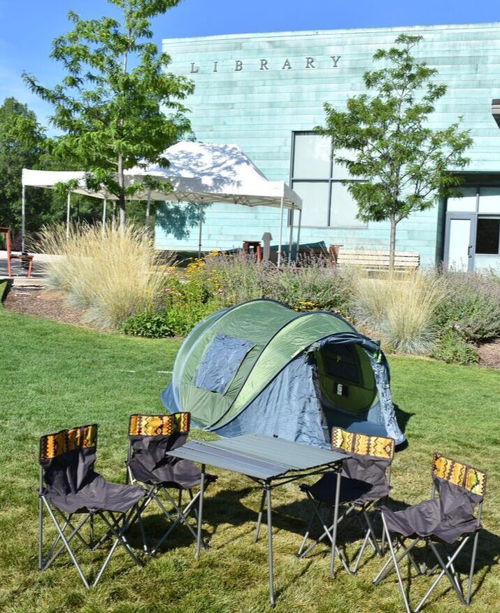 Camping kit set up at Basalt Regional Library